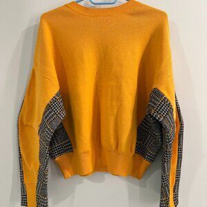 Jucy Judy Korean Streetwear Mustard Yellow & Plaid Colorblock Sweater